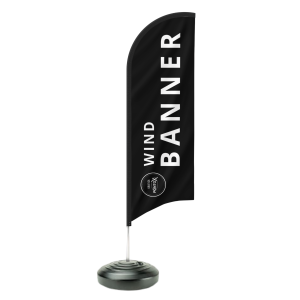 Wind Banner Kit Completo Tecido Poliéster 98g  4x4 (colorido frente e verso) Impressão Ultra HD Sublimática Dupla-Face Costurado - Base Plástica - Haste Desmontável Curva 